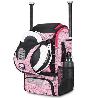 VBK Softball Bag for Girls,Kids Baseball Bag,Baseball Backpack for Boys,Tball Bag,Softball Equipment with Shoes and Ball Compartment - color: Pink