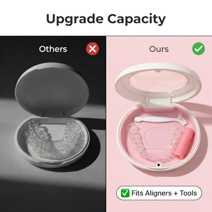 Retainer Case with Vent Holes, Large Capacity Aligner Case with Magnetic Closure, Removable Silicone Tray for Mouth Guard and Night Guard, White - color: Pink