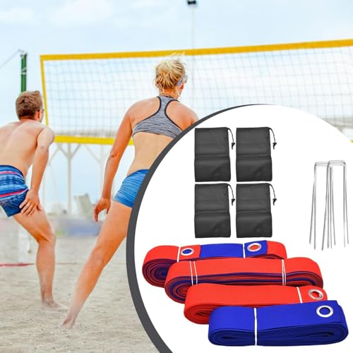 Beach Volleyball Lines Professional Court Sand Marking Kit with Visible Polyester Ropes Stakes Weather Resistant Portable Set Suitable for Beach