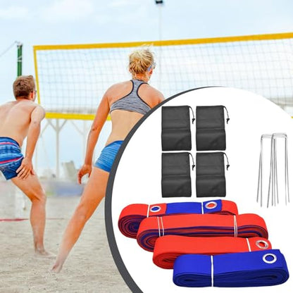 Beach Volleyball Lines Professional Court Sand Marking Kit with Visible Polyester Ropes Stakes Weather Resistant Portable Set Suitable for Beach