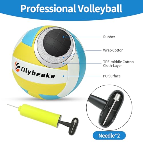32ft Regulation Size Portable Outdoor Volleyball Net Set System for Backyard Beach with Height Adjustable Poles, PU Volleyball and Pump, Carry Bag, Boundary Line - Easy Set Up & Anti-Sagging