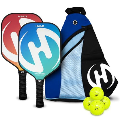 Set of 2 Paddles with 4 PICKLEBALLS and Carrying Bag, Fiberglass Surface Pickleball Paddles - Durable Pickleball Paddles Set for 2 - Pickleball Bundle