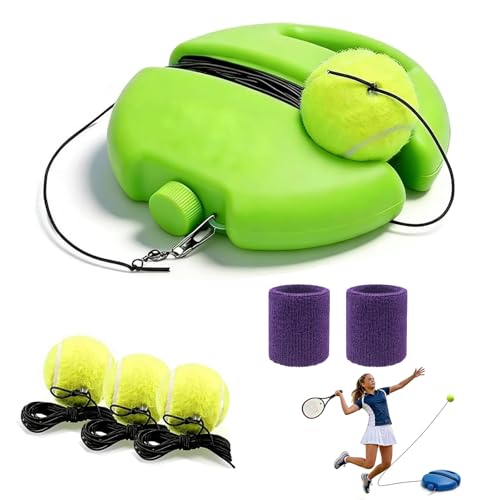 Solo Tennis Trainer Rebound Ball with String and Fillable Base, Portable Tennis Training Kit for Self Practice, Improve Swing and Footwork, for Beginners and Adults - color: Green, size: With 3 Balls