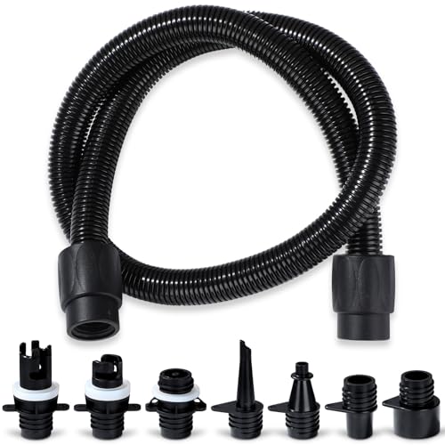 Paddle Board Pump Adapter Set Universal Sup Pump Adaptor Hose with 7 Air Valve Nozzles Boat Air Compressor Valve Converter Swivel Threaded Connector Kits for Inflatable Paddleboard Boat Tent Kayak