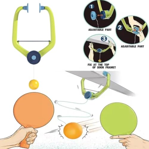 Door Pong Ball Game, 2025 Hanging Table Tennis Trainer Portable Set with Racket and Balls, Adjustable Hanging Table Tennis Trainer Exerciser for Kids.