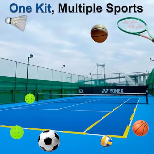 Pickleball Court Marking kit, 24 Pcs Court Line Marker Strips, Yellow Boundary Markers, Portable Temporary Court Lines for Pickleball Tennis Basketball Volleyball Indoor & Outdoor Training