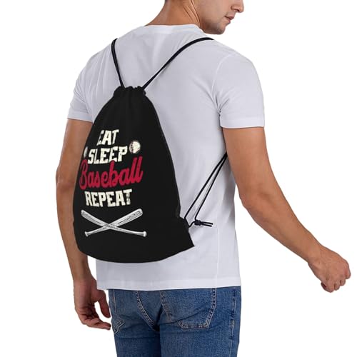 Eat Sleep Baseball Repeat Unisex Drawstring Backpack Bag Sport Gym Travel Swim Sackpack - color: Eat Sleep Baseball Repeat1