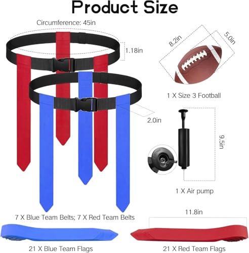 Haootadiy Flag Football Belts Set, 14 Player Adjustable Flags with 42 Flags.Training Cones, Football for Kids Youth Adults.