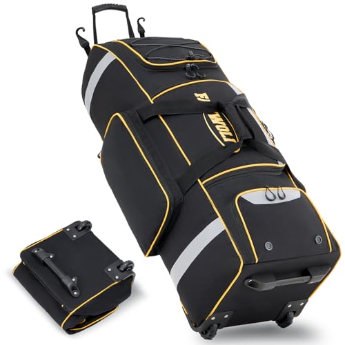 81L Rolling Baseball Bag with Wheels, Softball Catchers Gear Bags for 4 Bats (Fits Up To 34"), Separate Shoe Compartment, Safety Reflective Strip, Fence Hook, Foldable T-Bag for Youth & Adult - color: Black
