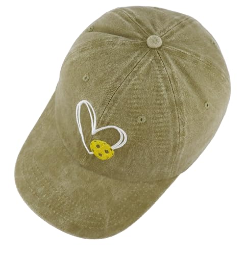 Pickleball Baseball Cap for Men Women, Funny Adjustable Embroidered Cotton Outdoor Sport Pickle Ball Heart Hat - color: Nature