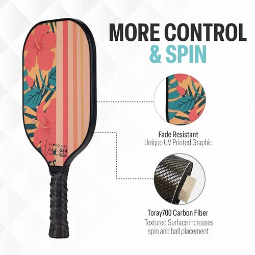 Palms-O-Aces Carbon Fiber Pickleball Paddle – USAPA Approved 16mm T700 Graphite Paddle with Textured Spin Surface | Lightweight Carbon Fiber Pickleball Paddles & Racket | Includes Paddle Cover