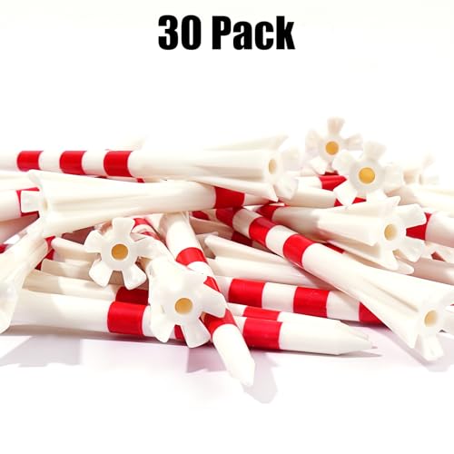 Premium 5 Prongs Plastic Golf Tees 30 Pack 3-1/4" Plastic Golf Tees Low Friction and Resistance Golf Plastic Tees - color: Red