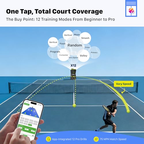 PUSUN｜PT-Smart Tennis Ball Machine: App Control with 12 Built-in Training Modes,6-Level Spin,28-Pt,75 MPH,32.6 lbs,100+ Ball,5H Battery, Portable, for Tennis/Padel,Training, Practice,Beginners to Pros - color: Black