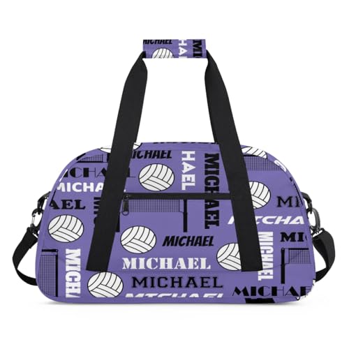 Custom Volleyball Gym Bag Duffel Bag for Women Men, Personalized Name Sport Bag Overnight Bags Customized Travel Weekender Bag, Light Purple - color: Light Purple