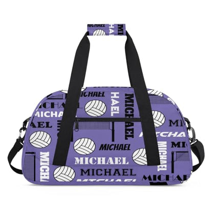 Custom Volleyball Gym Bag Duffel Bag for Women Men, Personalized Name Sport Bag Overnight Bags Customized Travel Weekender Bag, Light Purple - color: Light Purple