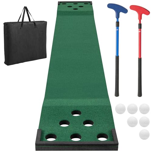 ULTIMATE Golf Putting Game Set, Indoor Outdoor 11FT Golf Training Mat, Putting Green Mat w/ 2 Adjustable Putters, 6 Balls & 12 Hole Covers for Party, Backyard, Home and Office