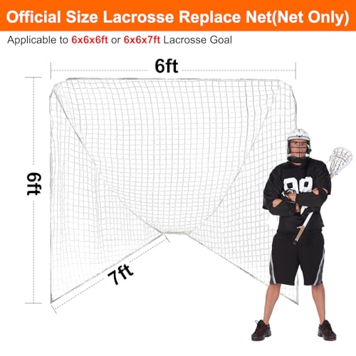 6x6x7’Lacrosse Replace Net,3.5mm/4mm/5mm Heavy Duty Lacrosse Net with 1x Installation Tool and 2x49ft Lacrosse Goal Net Lacing Rope,Multiple Size Lacrosse Nets for Backyard Practice or Competition - size: 5mm
