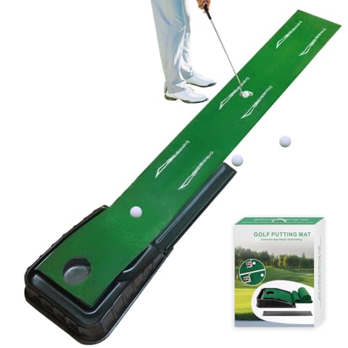 MYKUJA Putting Green Indoor Golf Putting Mat with Auto-Ball Return - Putter Alignment Guides at 3,5,7 Ft - Mini Golf Practice Mat for Home or Office - Golf Gifts for Men