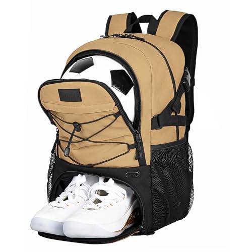 Goloni Soccer Backpack,Basketball Backpack with Ball Compartment & Shoe Compartment,Backpack for Basketball,Soccer - color: Khaki
