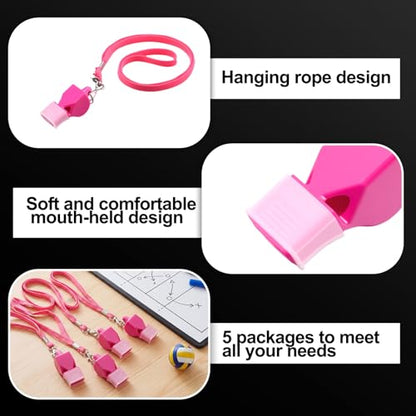 Junkin 5 Pack Pealess Referee Whistles with Lanyards, Loud Crisp Sound, Cushioned Mouthpiece for Coaches, Referees, Teachers, Lifeguards, Sports, Safety & Emergency Use