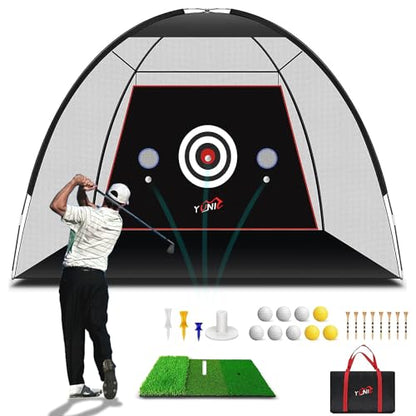 Golf Practice Net with Tri-Turf Mat - All-in-One Home Golf Hitting Aid for Backyard Driving, Chipping, Swing Training