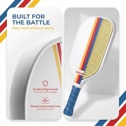 – Carbon Fiber Pickleball Paddles – USAPA Approved, Honeycomb Core, Cushioned Grip, Lightweight Design – Single Paddles & Paddle Sets - color: White Retro Stripe - Paddle Set