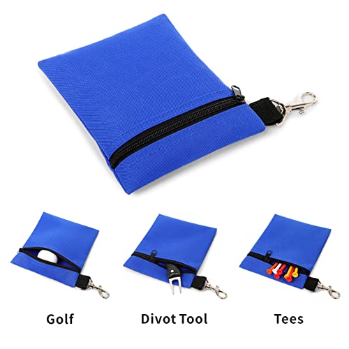Golf Tee Pouch, 5.62 X 6.87 Inch Professional Zipper Golf Tee/Ball Pouch Bag with Metal Lobster Claw Clip - color: Royal Blue