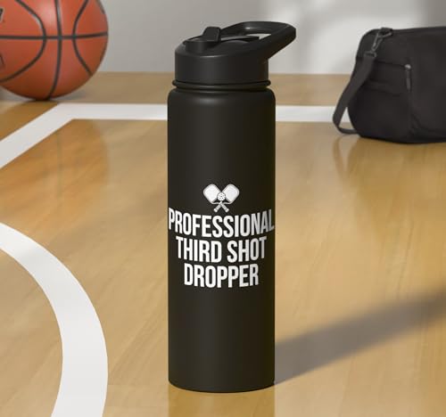 Professional Third Shot Dropper Pickleball Player Design Stainless Steel Insulated Water Bottle - color: Black