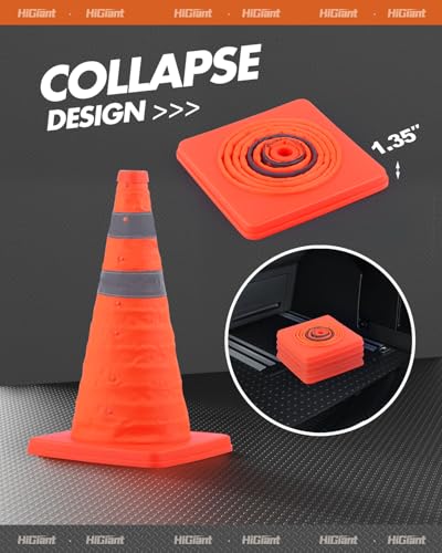 HiGiant [4 Pack] Collapsible Traffic Safety Cones 18 Inch, Orange Pop-up Cones with Reflective Collar, Caution Cones for Road Driving Practice and Parking Lot - size: 18inch