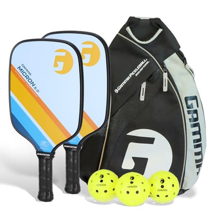 Gamma Sports Micron Pickleball Paddles Set of 2 with 3 Outdoor Pickleballs and Sling Bag - USA Pickleball Approved, Graphite Hitting Surface, Honeycomb Core - Ideal for Beginners - style: Micron 5.0