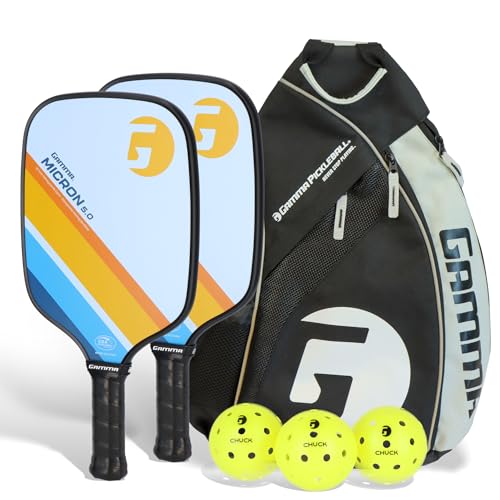 Gamma Sports Micron Pickleball Paddles Set of 2 with 3 Outdoor Pickleballs and Sling Bag - USA Pickleball Approved, Graphite Hitting Surface, Honeycomb Core - Ideal for Beginners - style: Micron 5.0