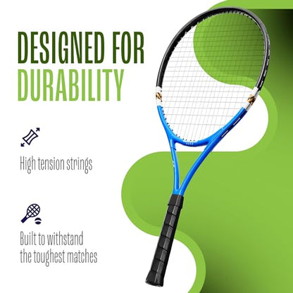 2 Player Lightweight Tennis Racket Training Set - 27-inch Adult Recreational Rackets for Men, Women, and Youth - Two-Color Variety Pack with Enhanced Grip Tape and Carry Bag for Easy Transport