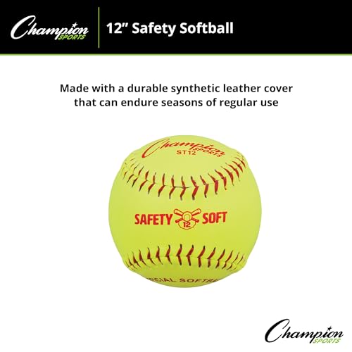 Champion Sports Safety Softballs – Pack of 12 Balls - Soft Rubber Core - Synthetic Leather - Optic Yellow in 11" & 12" Sizes - size: 12 Inch