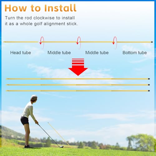 Golf Alignment Sticks 58", Golf Sticks Alignment Rods 3 Pack, Full Alignment Sticks for Golf Training, Golf Practice Swing Trainer for Aiming, Putting, Yellow
