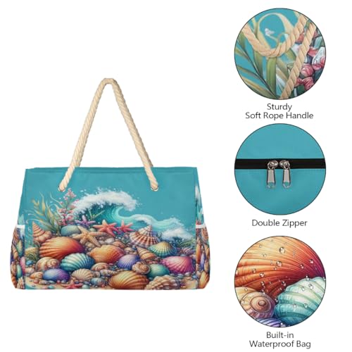Beach Bag Waterproof Sand-proof Canvas Tote Lightweight Shoulder Bag Suitable for Family outdoor travel - color: E5