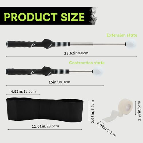 Retractable Golf Swing Trainer with Click Feedback, Right-Hand Grip Tempo Training Aid, Telescopic Golf Tempo Stick for Indoor Practice & Warm-Up, 15-23.6 in Portable Golf Accessory Kit