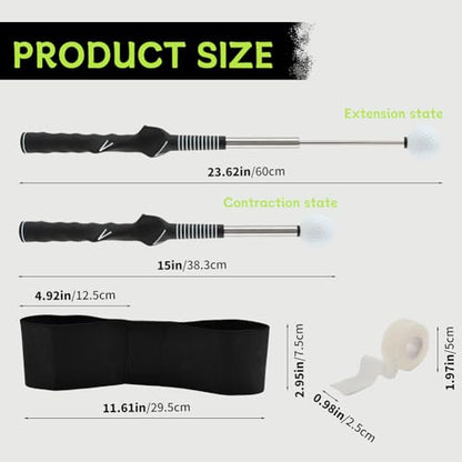 Retractable Golf Swing Trainer with Click Feedback, Right-Hand Grip Tempo Training Aid, Telescopic Golf Tempo Stick for Indoor Practice & Warm-Up, 15-23.6 in Portable Golf Accessory Kit