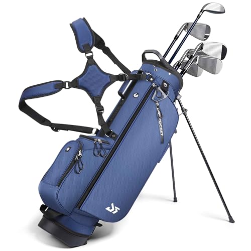 Golf Stand Bag with Cooler Pocket, Lightweight Sunday Carry Bag with Glove Patch & Tee Holder, Portable for Driving Range & Par 3 Course, Men & Women - color: Navy, size: Cooler Bag Version