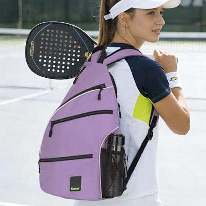 Goloni Pickleball Bag for Women Men, Convertible Pickleball Backpack Sling Bag with Fence Hook, Waterproof Polyester Paddle Bag with Multiple Compartments - color: Purple