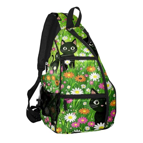 Pickleball Bag Cartoon Cats Green Pickle Ball Backpack for Women Men Premium Lightweight Crossbody Sling Bag Sports Backpack for Pickleball Paddle Tennis - color: Cats Green
