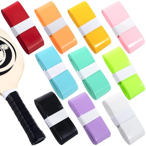 PAGOW 10 Pack Tennis Racket Grip Tape, 10 Colors Precut PU Anti-Slip Dry Feel Sweat Absorption Tennis Racket Grip Tape for Handles, Comfortable Overgrip for Badminton Pickleball
