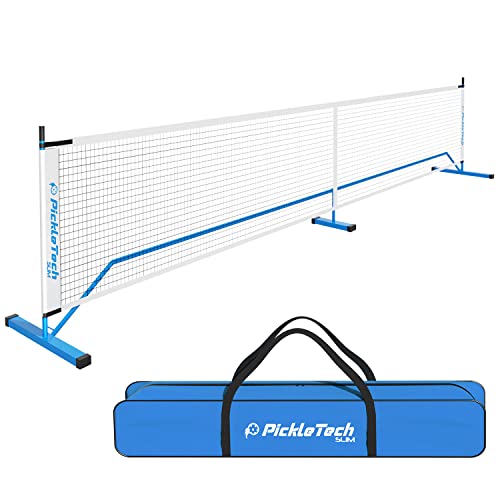 PICKLETECH 4.0 Slim Version Portable Pickleball Nets Outdoor Game 22 FT Pickleball Net-USAPA Regulation Size-Pickle Ball Net System with Carrying Bag for Driveway - color: Blue, size: 22ft 4.0 Slim