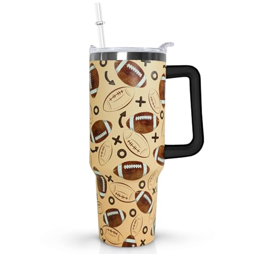 Ceovfoi 40 Oz Football Tumbler With Handle,Softball Coffee Travel Mug Cup Water Bottle,Softball Decor,Softball Gifts for Women - color: Football
