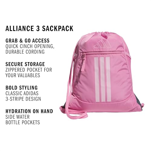 adidas Alliance Sackpack – Drawstring Backpack for Sports, Small Gym Bag - color: Tropic Bloom/Clear Pink/3