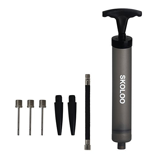SKOLOO 10" Portable Hand Air Ball Pump Inflator Kit with Needle, Nozzle, Extension Hose for Soccer Basketball Football Volleyball Water Polo Rugby Exercise Sports Ball Balloon Swim Inflatables - color: Grey