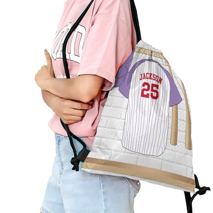 Sport Jersey Baseball Number Violet Personalized Drawstring Backpack Sports Gym Bag Christmas Gift Party Goodie String Cinch Bag for Women Men - color: Option 58