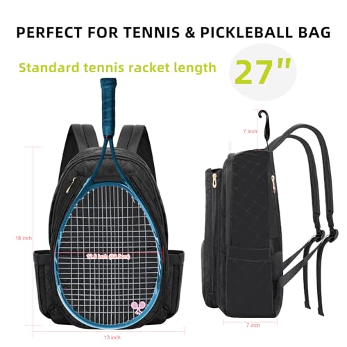 Tennis Bags for Women, Tennis Backpack Pickleball Racket Bags,Water-Resistant Sling Tote Padel Bag for Pickleball Tennis Badminton, Cute Gifts for Women Girl, Duffle Bag Gym Travel - color: Black