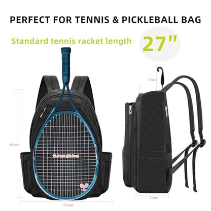 Tennis Bags for Women, Tennis Backpack Pickleball Racket Bags,Water-Resistant Sling Tote Padel Bag for Pickleball Tennis Badminton, Cute Gifts for Women Girl, Duffle Bag Gym Travel - color: Black