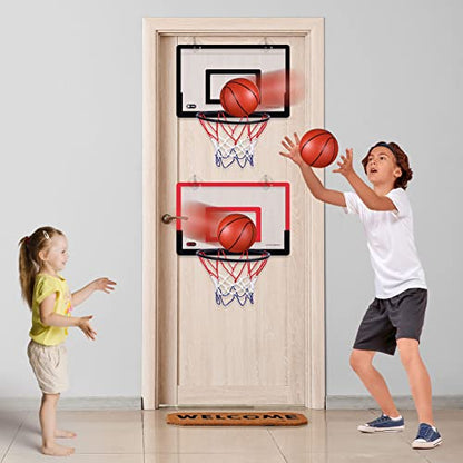 Sosation 2 Pcs Mini Basketball Hoop with 4 Basketball, Sticky Hook, Pump, Indoor No Drilling Basket Ball Hoop Decompress Game for Kid Adult Back to School Gift - style: Classic Style