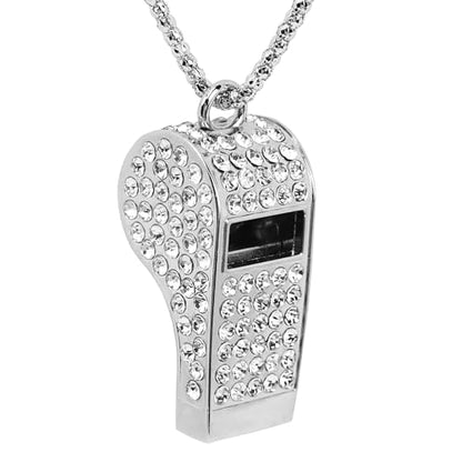 Metal Rhinestone Lanyard Whistle Bling Crystal Loud Sound with Chain Whistle for Coaches, Referee, Teachers, Police, Lifeguard, Emergency, Sports, Adults (Silver)